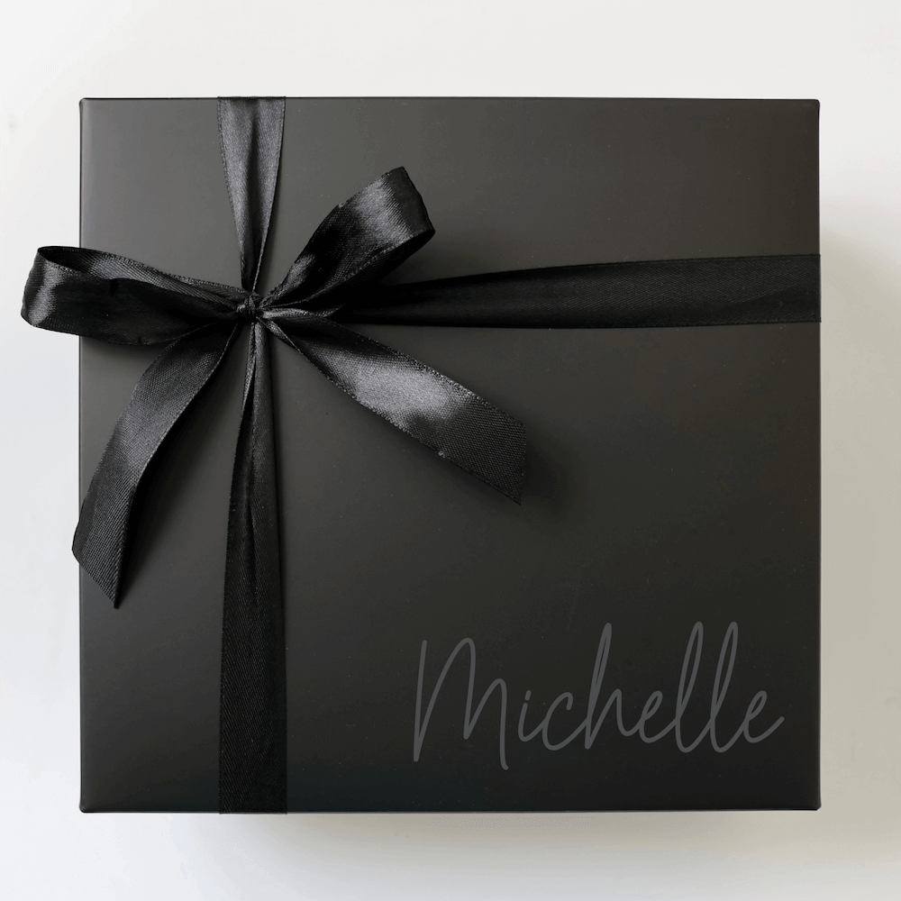 Personalised Black Box in M Size With Ribbon & Handwriting Font Style | Build A Box - MY BOXFUL