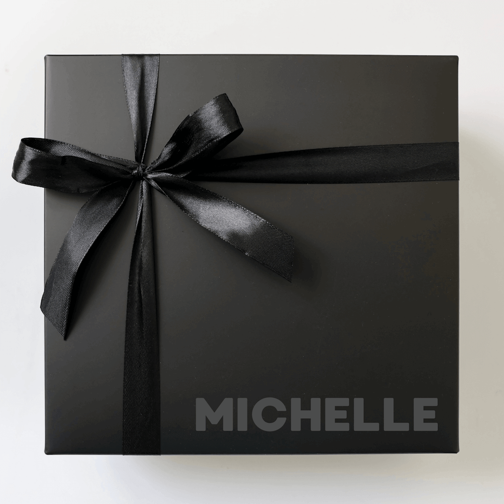 Personalised Black Box in M Size With Ribbon & Block Font Style | Build A Box - MY BOXFUL